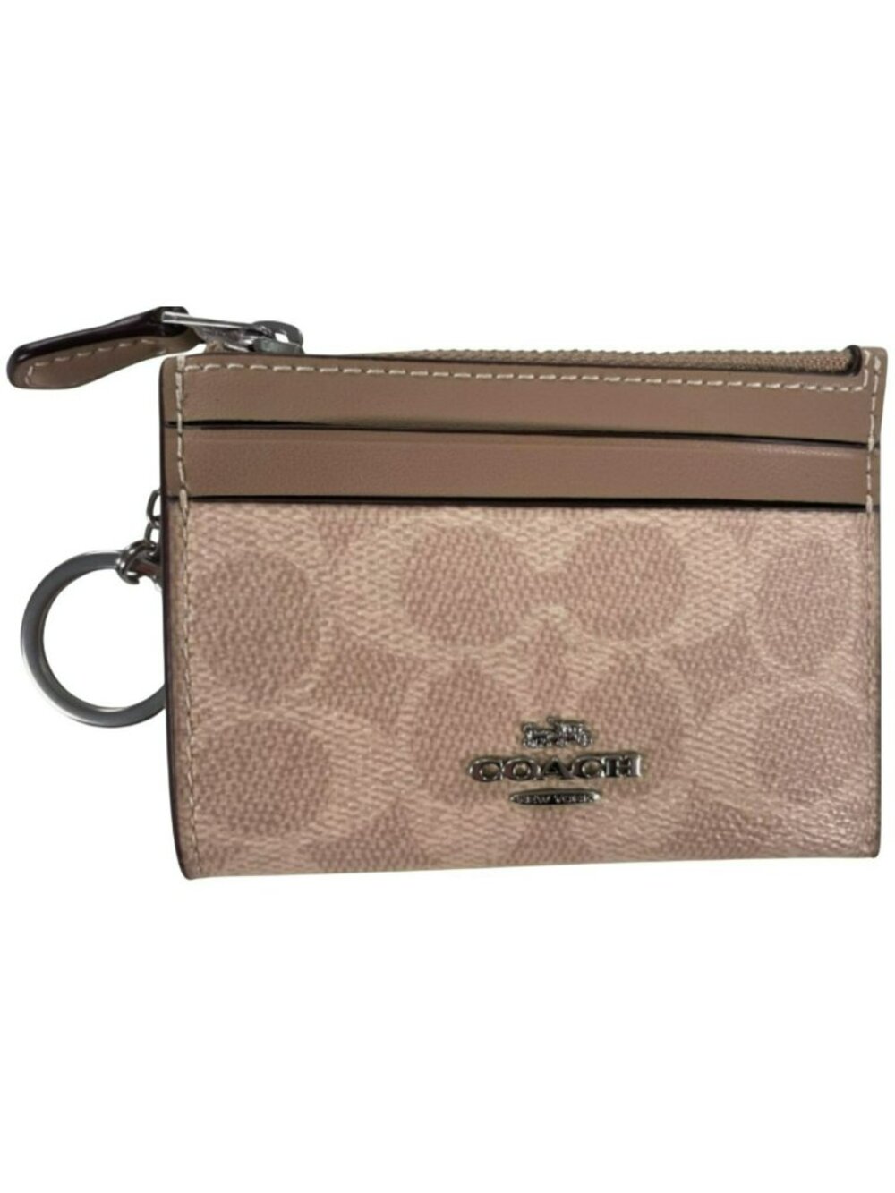 Coach Mini Skinny ID Case Key Ring Beige & Brown Authentic NEW